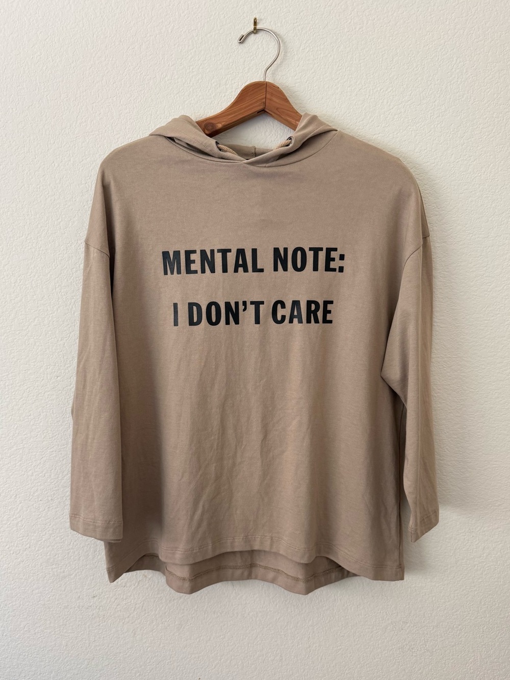Graphic Hoodie Tee - "Mental Note: I Don't Care" - Taupe